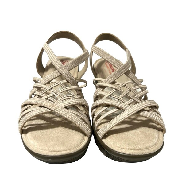 Skechers Memory Foam Multi Gore Sling Back Wedge Strappy Beige Sandals Sz 7.5? - Picture 4 of 16
